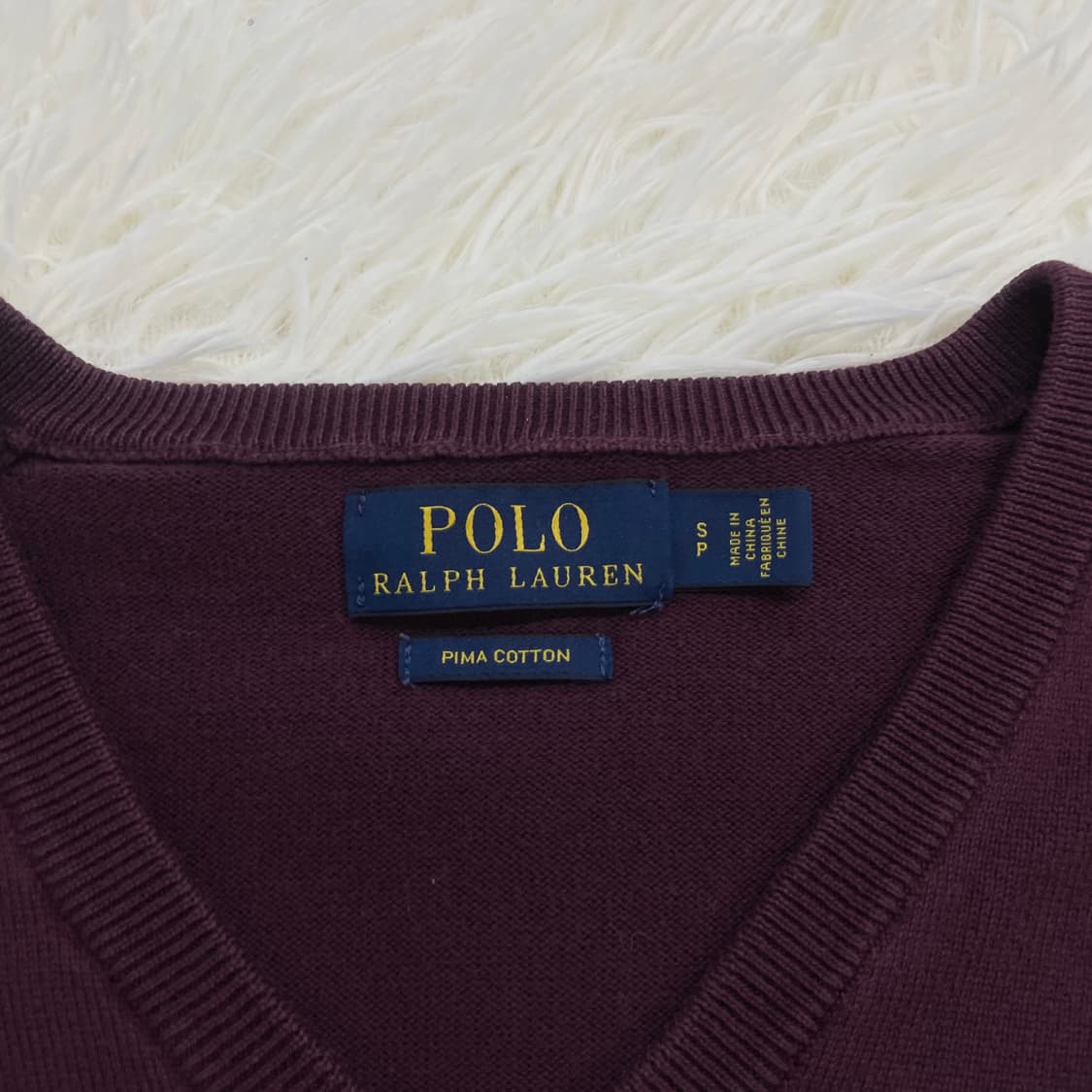 폴로 랄프로렌 포니 로고 피마코튼 브이넥 니트 버건디 상품이미지4