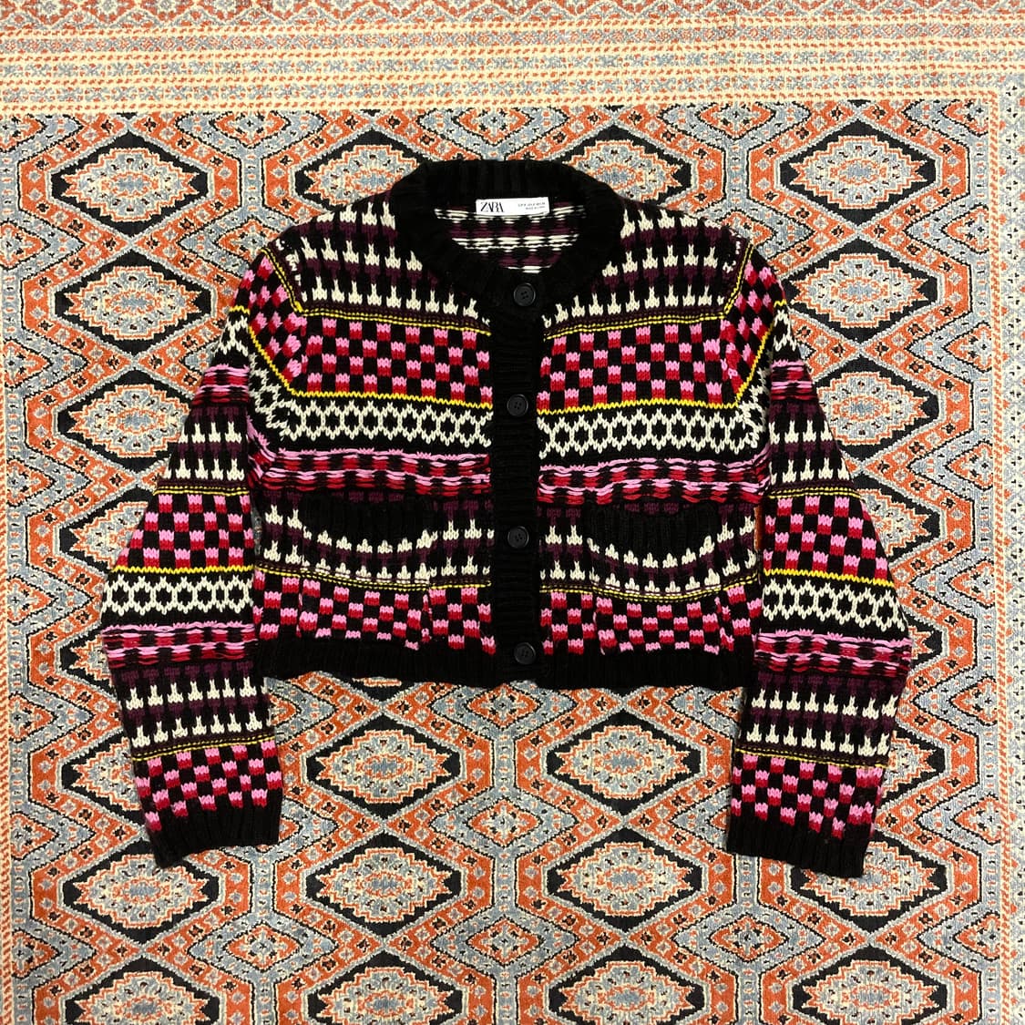 자라 멀티컬러 패턴 크롭 니트 가디건 여성S 상품이미지1