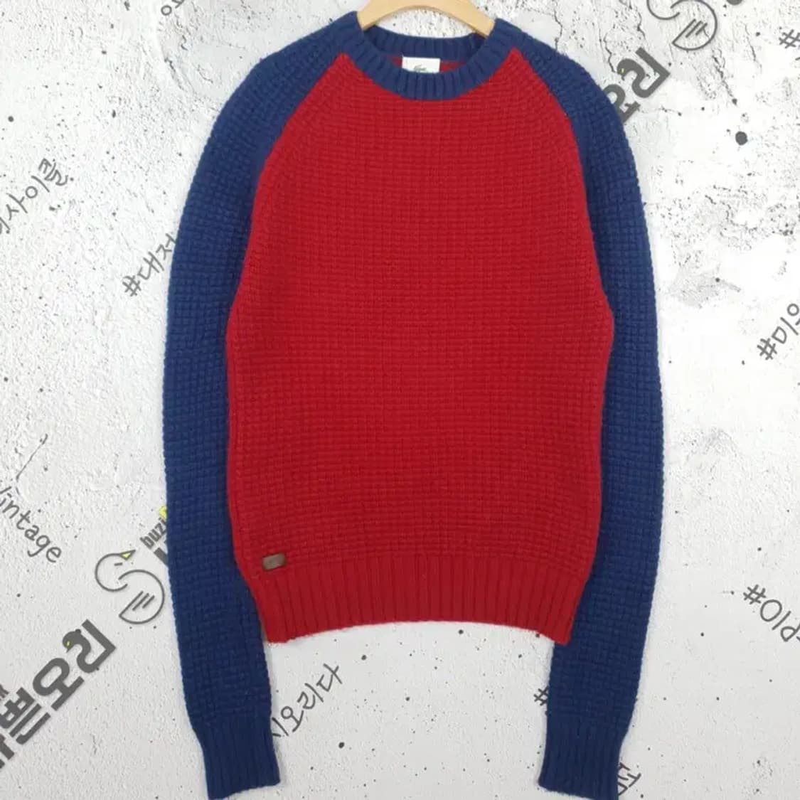 라코스테 LACOSTE 와플 크루넥 니트 레드 블루 2400008 상품이미지1