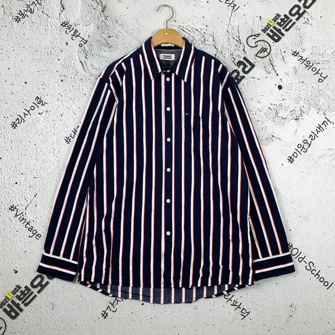 타미힐피거 TOMMY 셔츠 스트라이프 네이비 1100007 상품이미지1