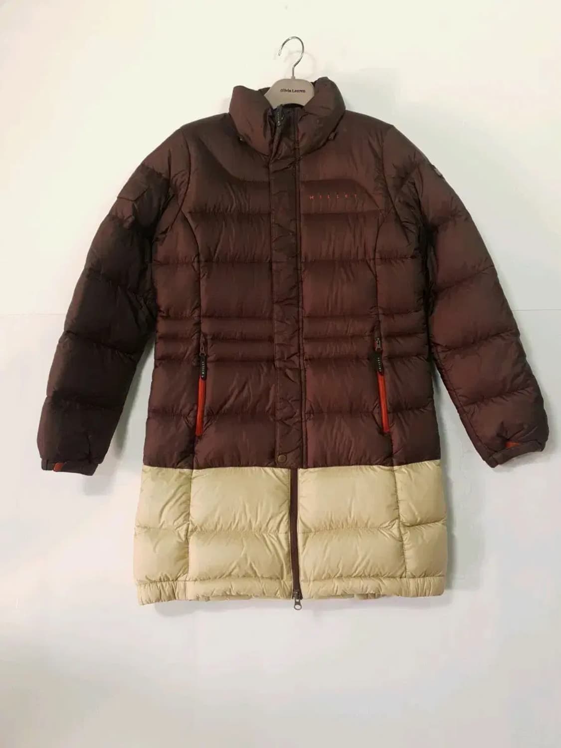 밀레 브라운/아이보리 배색 롱패딩 상품이미지1