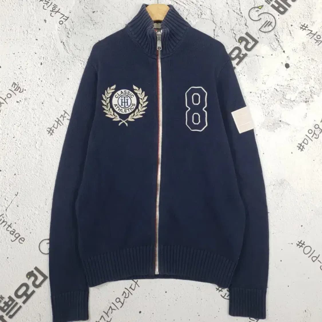 타미힐피거 TOMMY 자수 모크넥 가디건 네이비 2400043 상품이미지1