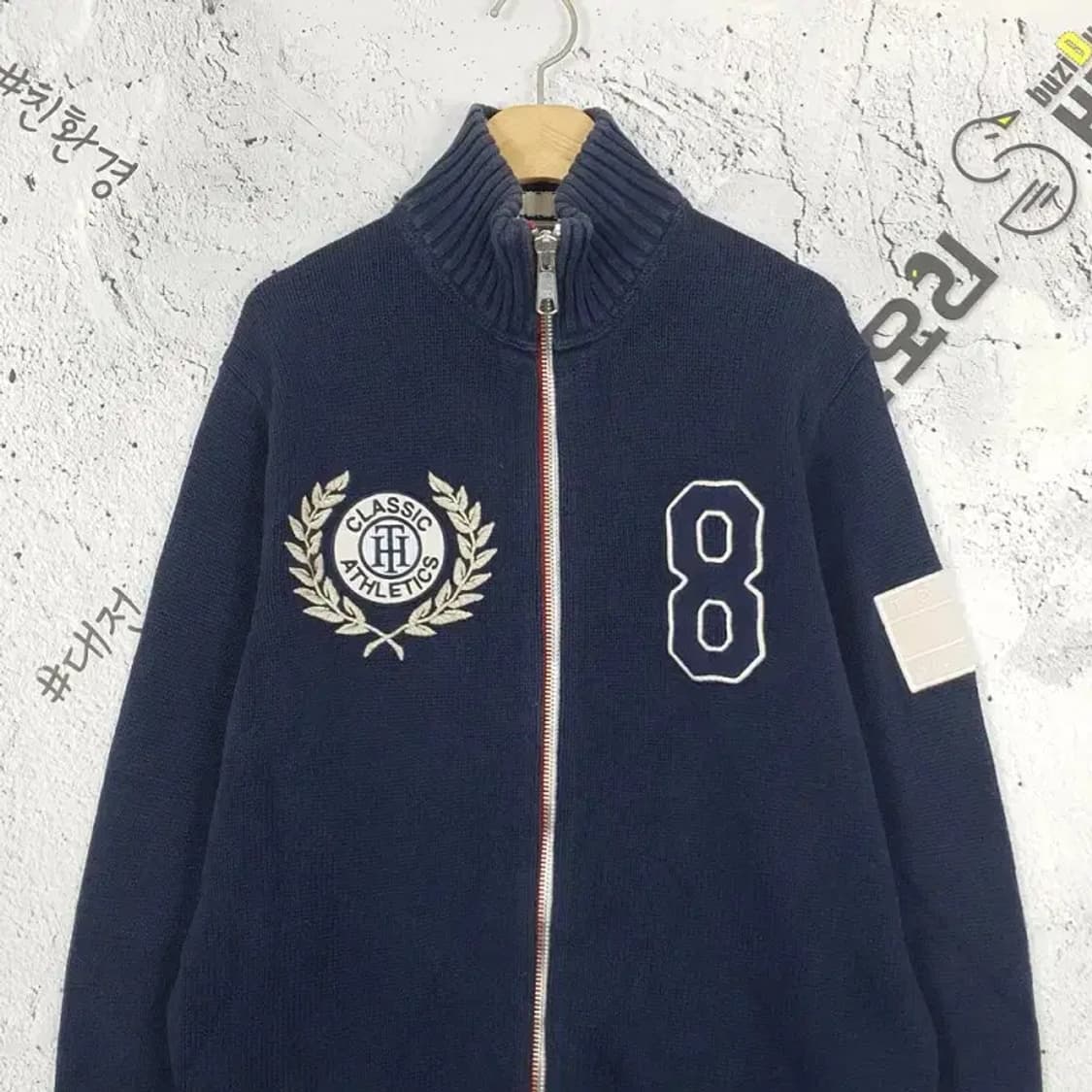 타미힐피거 TOMMY 자수 모크넥 가디건 네이비 2400043 상품이미지3