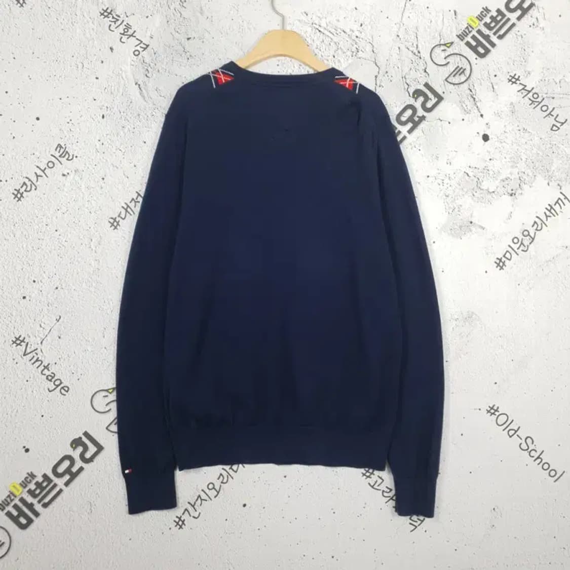 타미힐피거 TOMMY H아가일 V넥 니트 네이비 2400055 상품이미지2