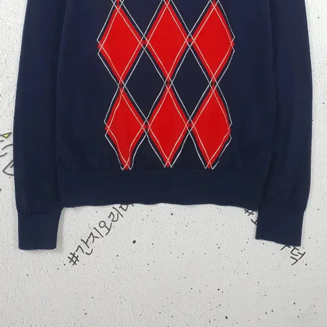 타미힐피거 TOMMY H아가일 V넥 니트 네이비 2400055 상품이미지4