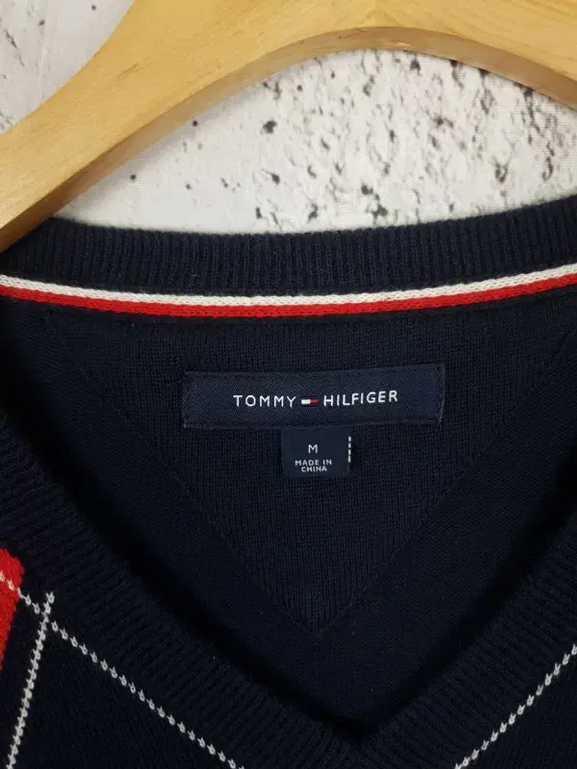 타미힐피거 TOMMY H아가일 V넥 니트 네이비 2400055 상품이미지7