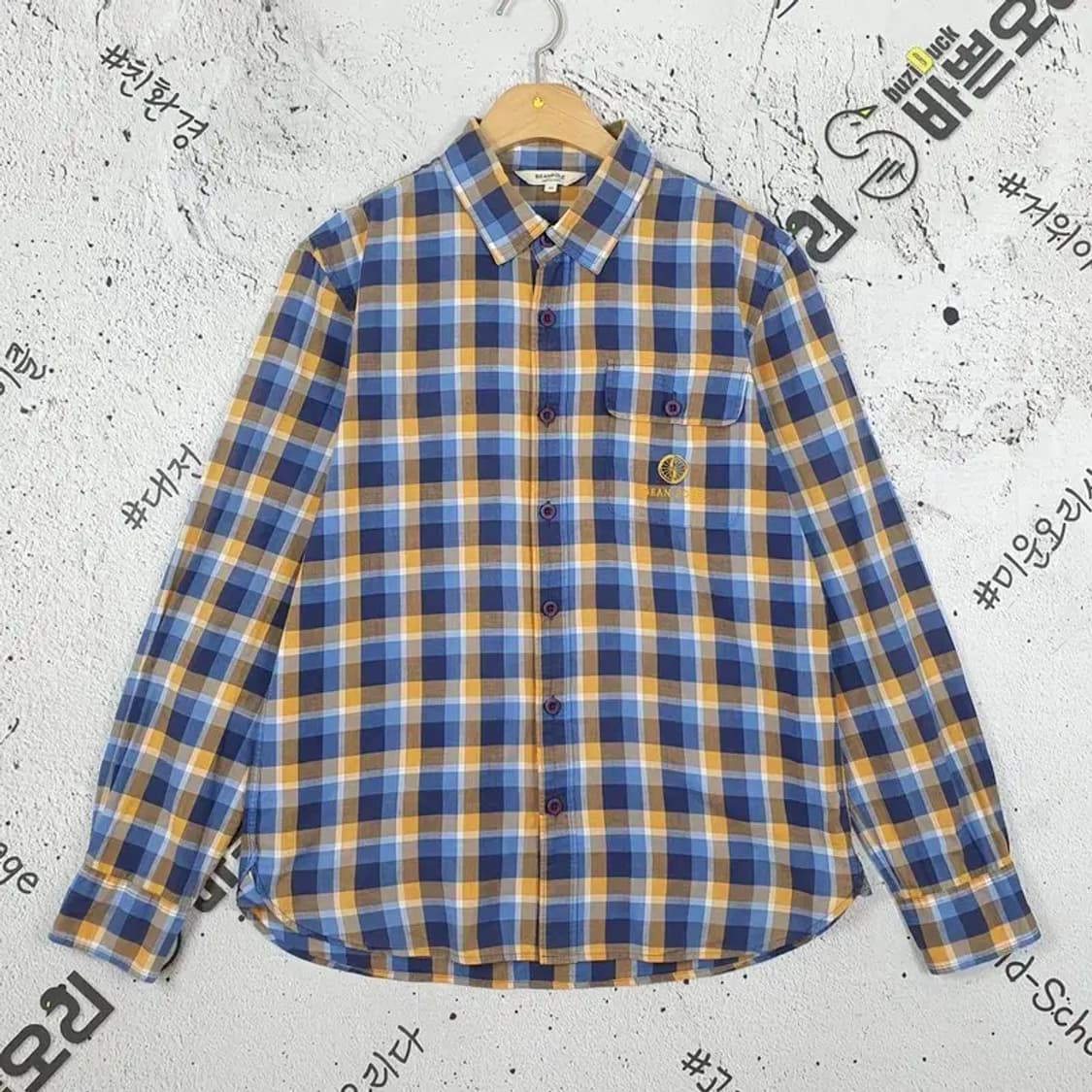 빈폴 긴팔 남방 셔츠 옐로우블루 타탄 95 1100301 상품이미지1