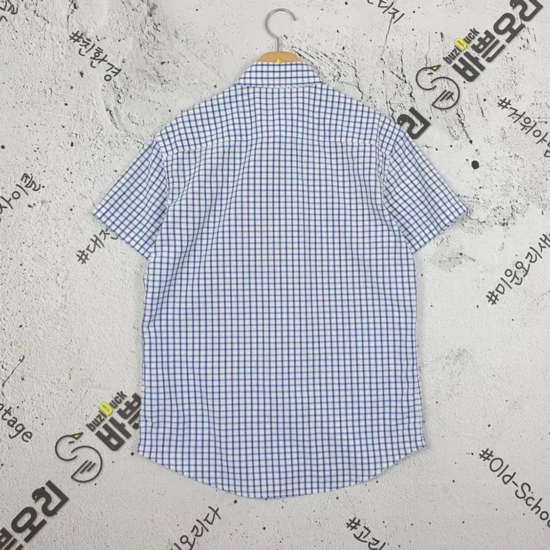 헤지스 HAZZYS 반팔 남방 셔츠 블루 윈도우페인 95 1100306 상품이미지2