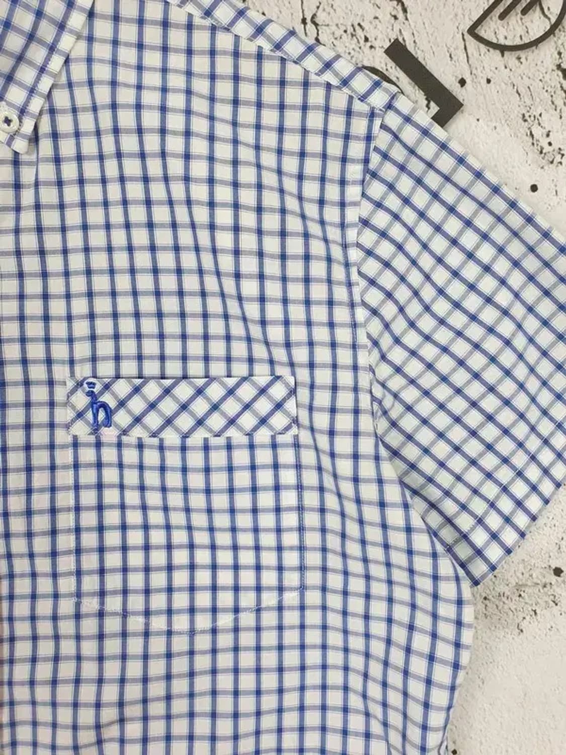 헤지스 HAZZYS 반팔 남방 셔츠 블루 윈도우페인 95 1100306 상품이미지7