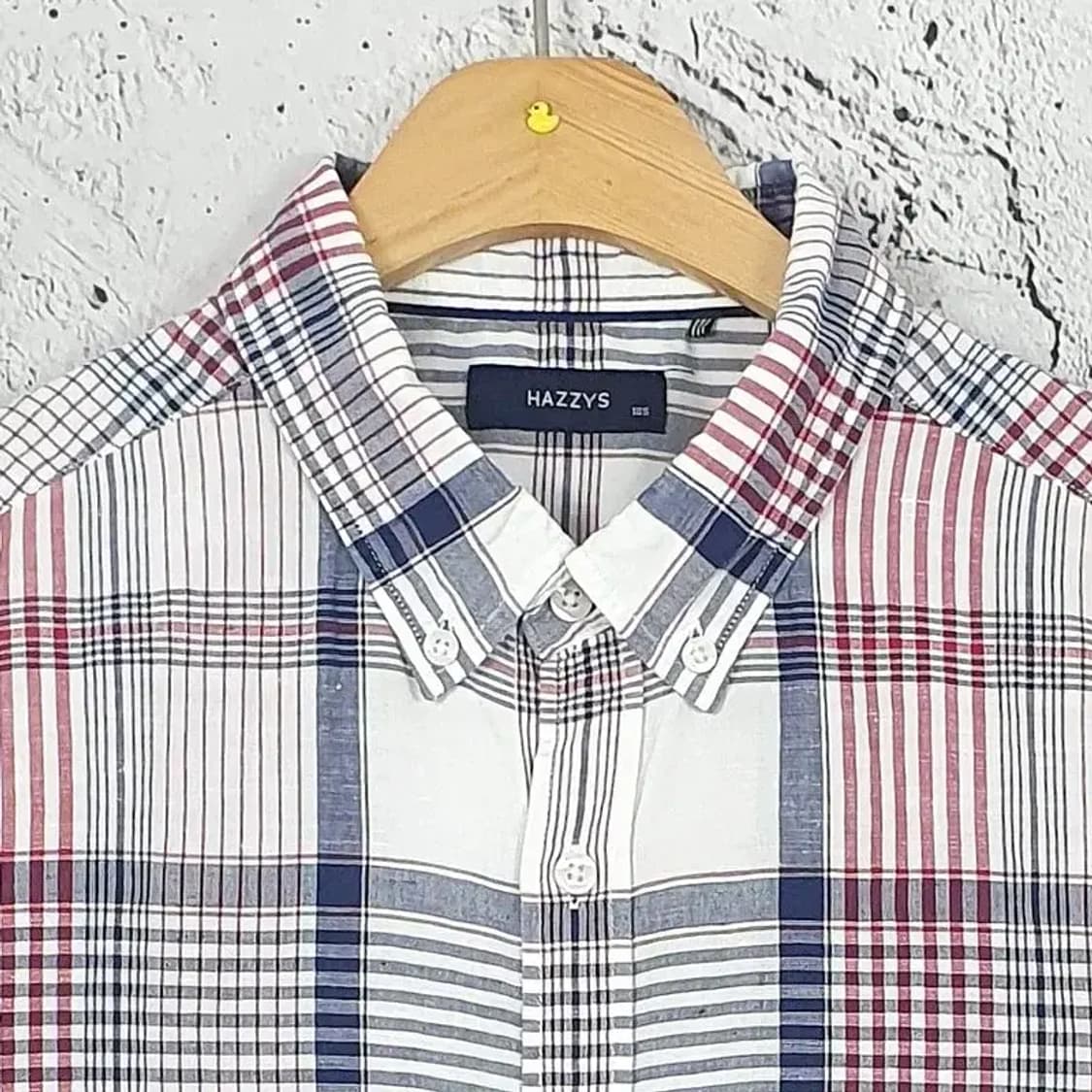 헤지스 HAZZYS 마면혼방 셔츠 레드 네이비 타탄체크 1100147 상품이미지5