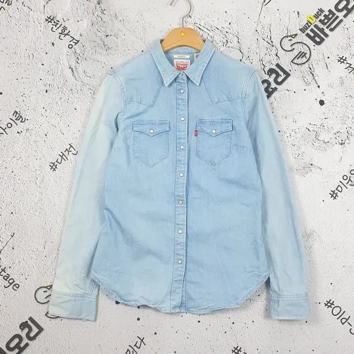 리바이스 LEVI'S 워싱 데님 셔츠 라이트 연청 블루 1100150 상품이미지1