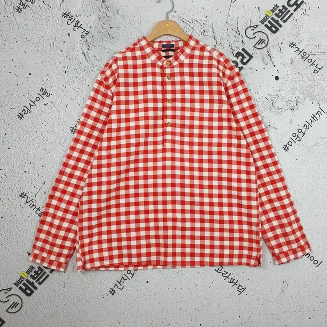 갭 GAP 클래식핏 하프버튼 셔츠 레드 깅엄체크 1100201 상품이미지1