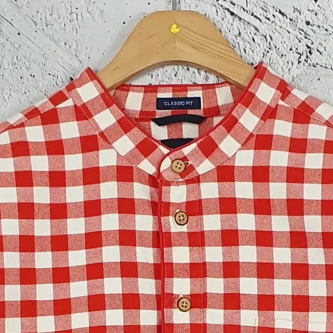 갭 GAP 클래식핏 하프버튼 셔츠 레드 깅엄체크 1100201 상품이미지5