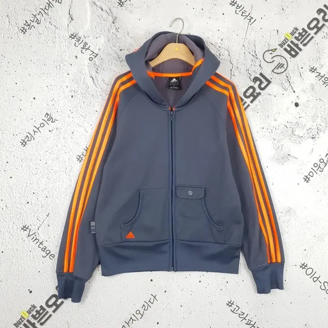 아디다스 ADIDAS 후드 집업 져지 그레이 네온 주황 3100138 상품이미지1