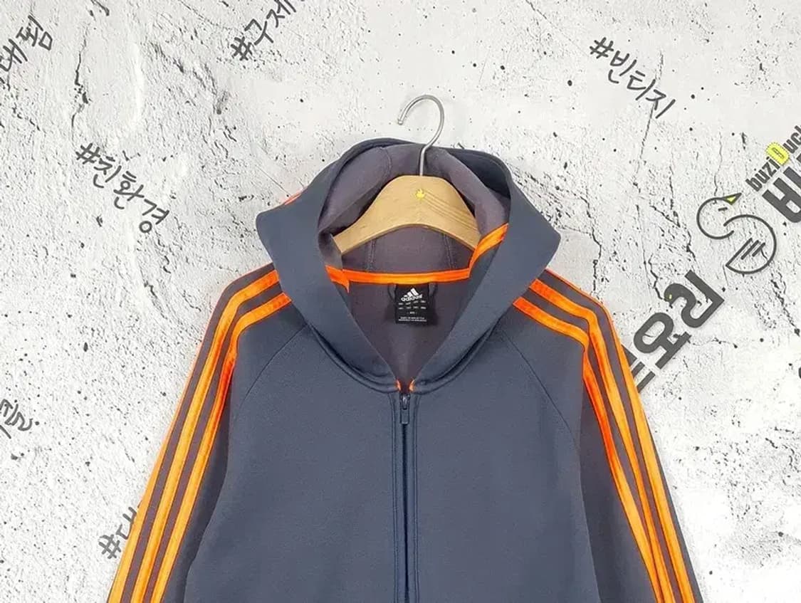 아디다스 ADIDAS 후드 집업 져지 그레이 네온 주황 3100138 상품이미지4