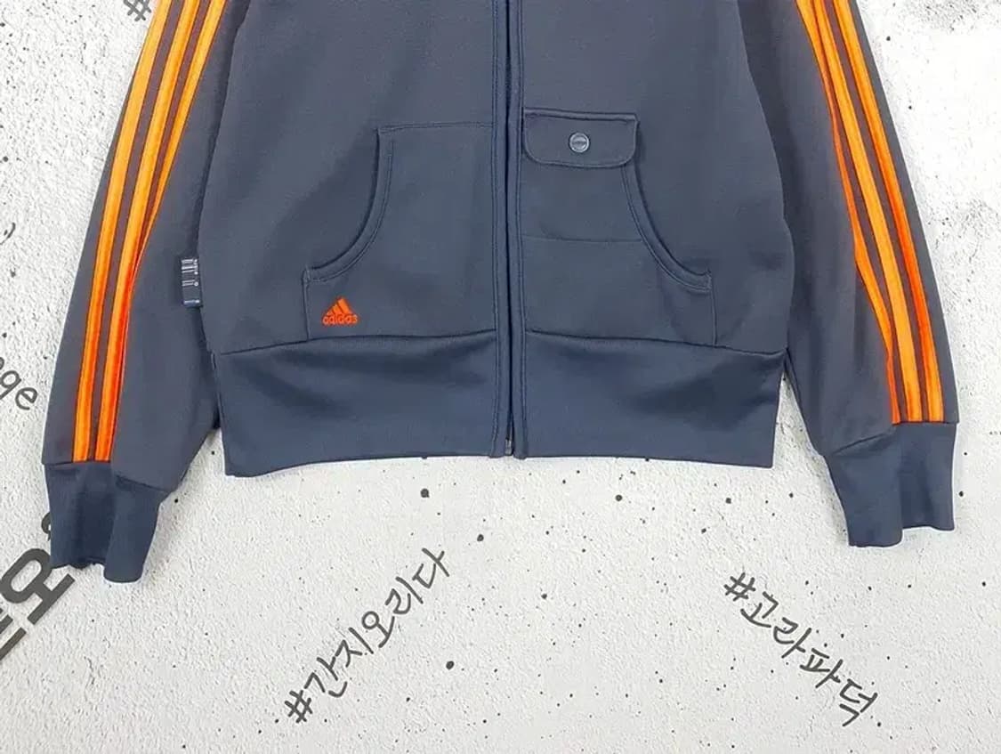 아디다스 ADIDAS 후드 집업 져지 그레이 네온 주황 3100138 상품이미지5