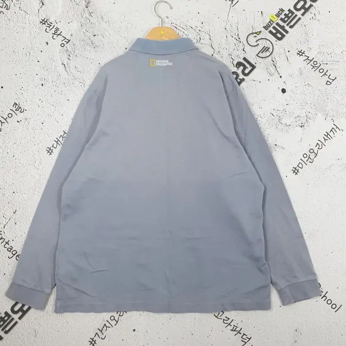 내셔널지오그래픽 라운드 긴팔 피케 카라티 블루 그레이 2100059 상품이미지2