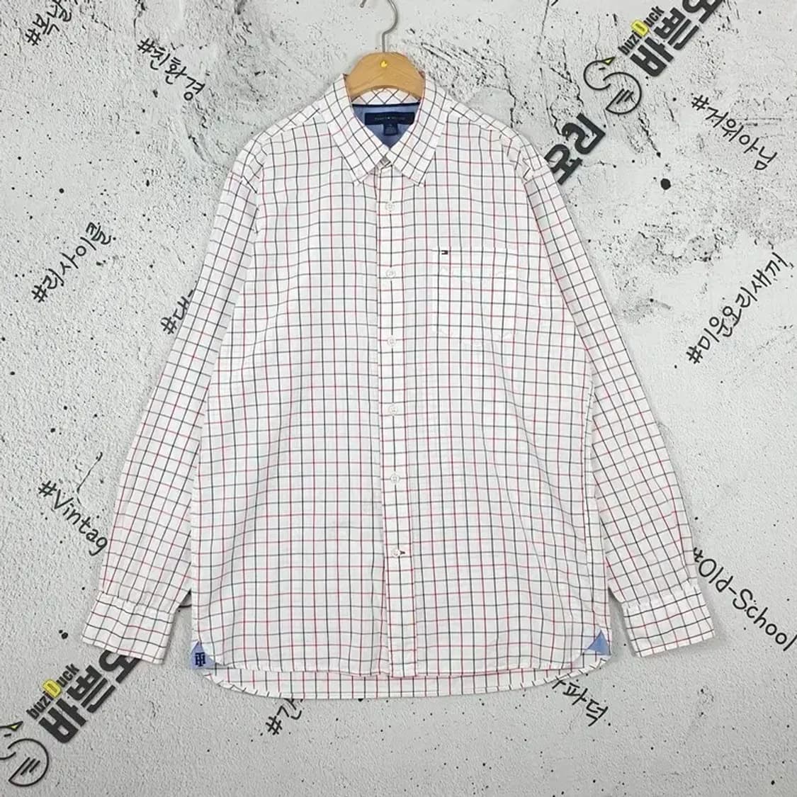 타미힐피거 TOMMY 셔츠 화이트 블루레드라인 체크 1100065 상품이미지1