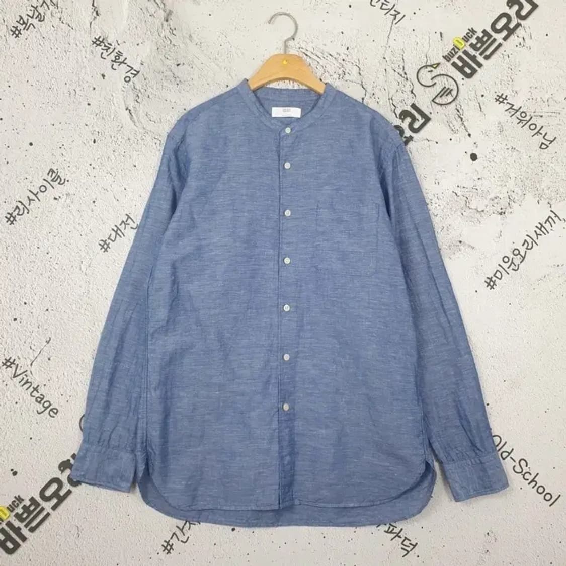 유니클로 UNIQLO 헨리넥 마 면 혼방 셔츠 라이트 블루 1100102 상품이미지1