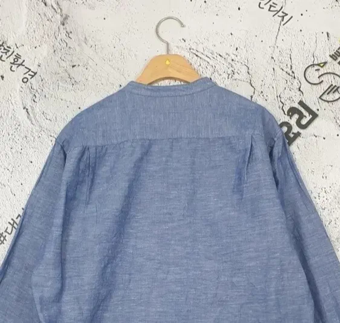 유니클로 UNIQLO 헨리넥 마 면 혼방 셔츠 라이트 블루 1100102 상품이미지8