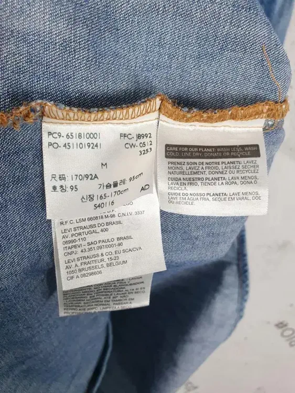 리바이스 LEVI'S 웨스턴 워싱 데님 셔츠 블루 1100037 상품이미지10
