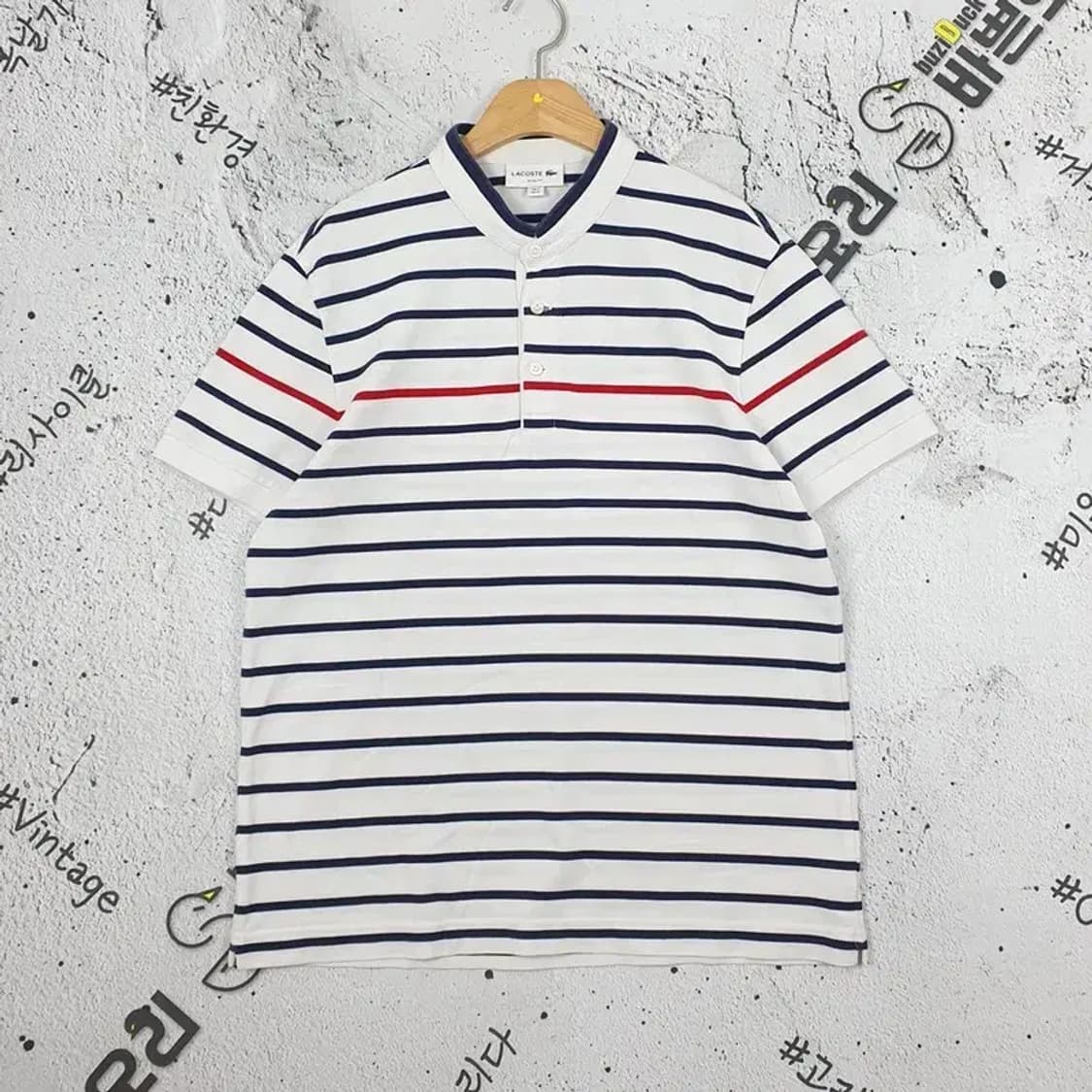 라코스테 LACOSTE 헨리넥 반팔 티 화이트 4 1000242 상품이미지1