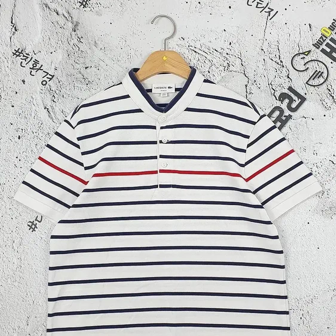 라코스테 LACOSTE 헨리넥 반팔 티 화이트 4 1000242 상품이미지4