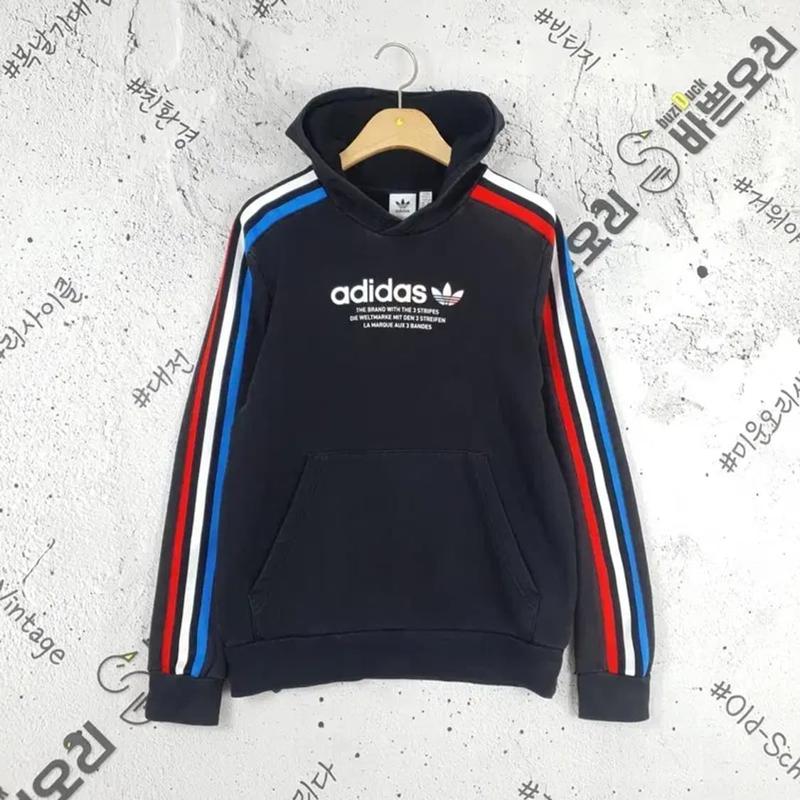 아디다스 ADIDAS 멀티컬러 삼선 후드티 블랙 2300104 상품이미지1