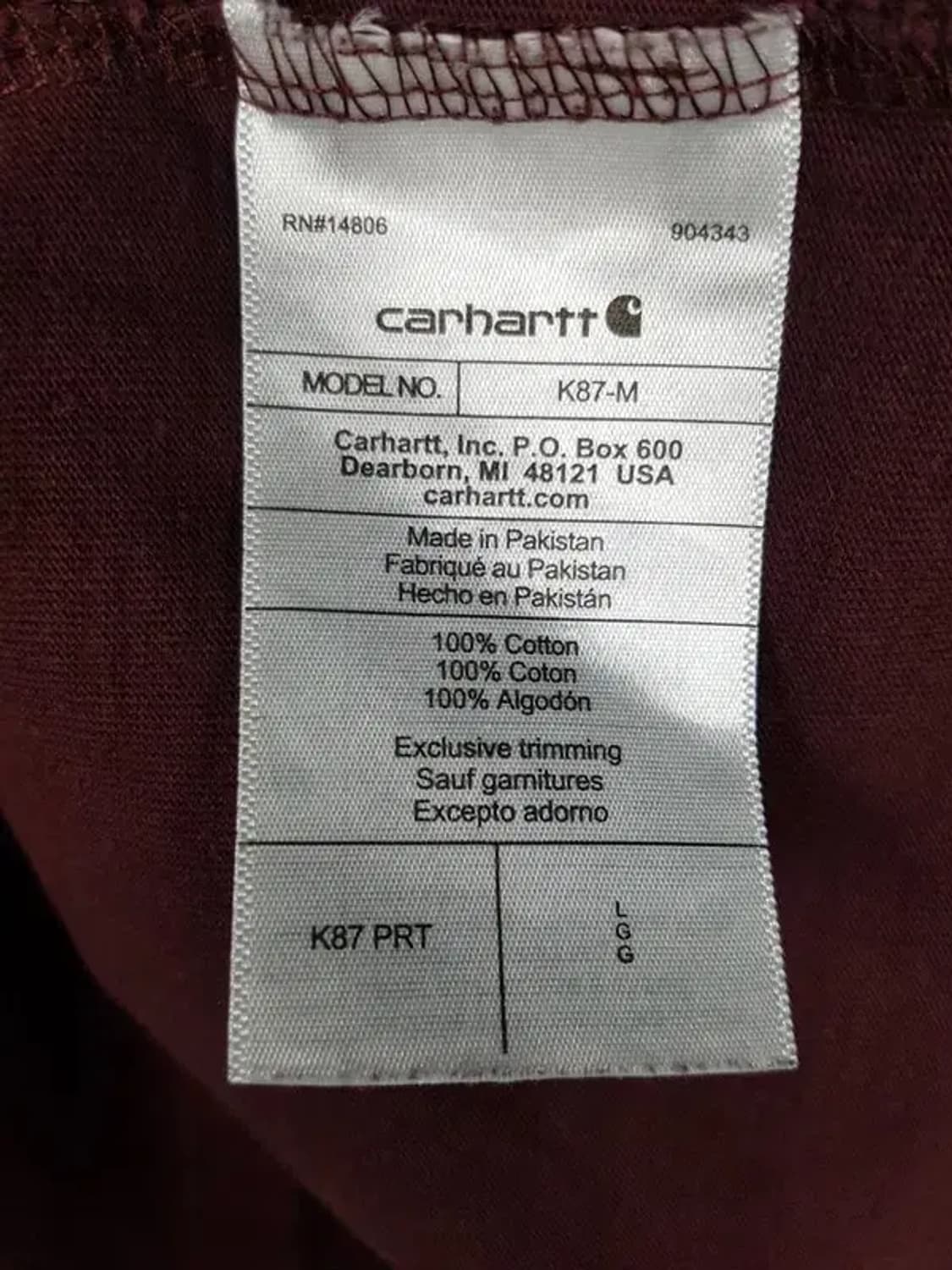 칼하트 포켓 반팔 티 빈티지 와인 L 1000473 상품이미지5