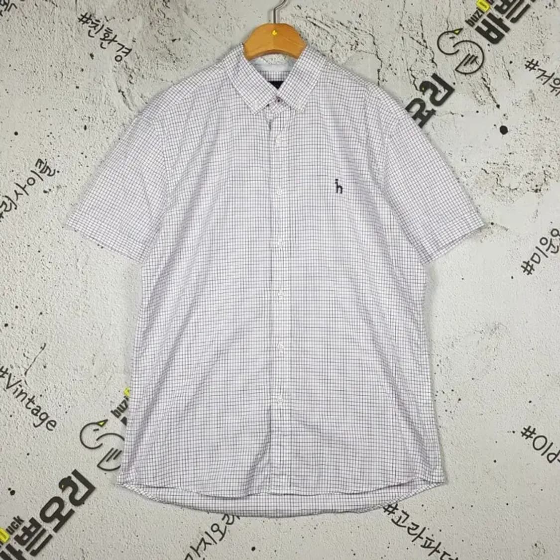 헤지스 HAZZYS 셔츠 반팔 화이트 테터솔체크 105 1100321 상품이미지1