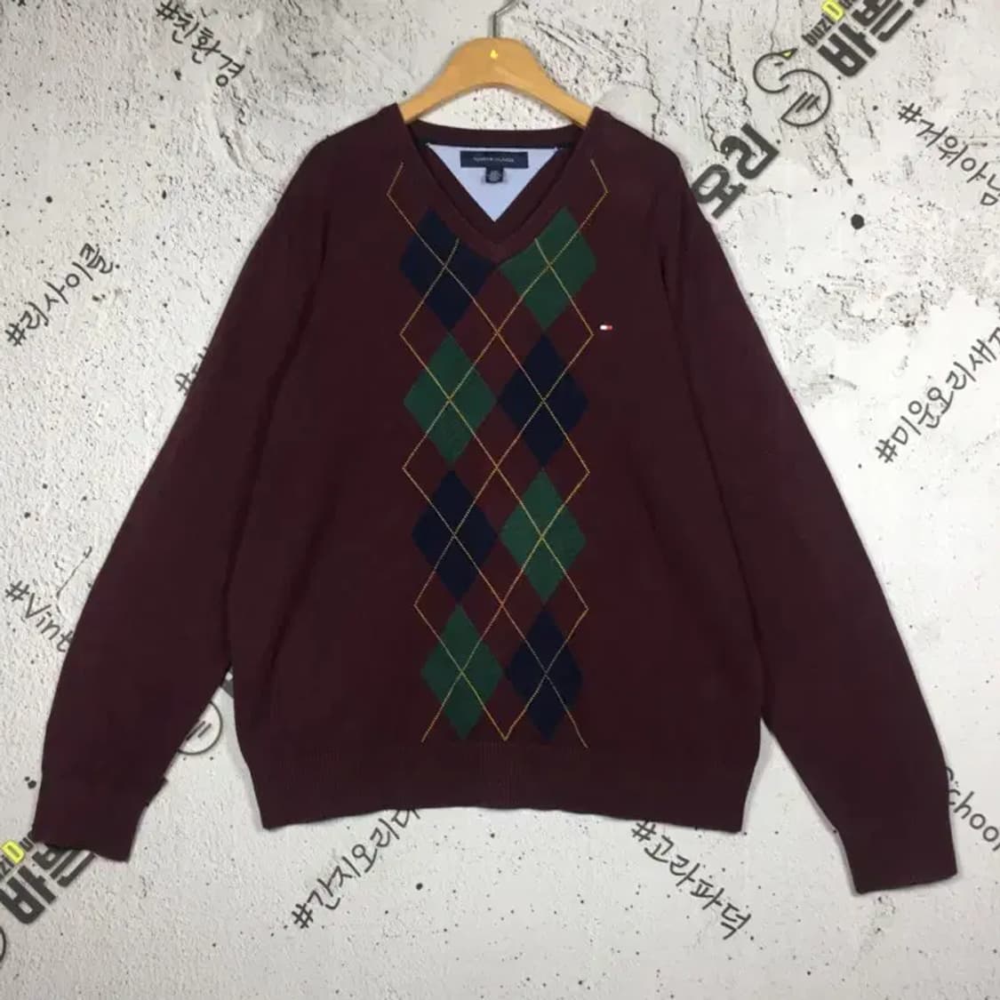 타미힐피거 TOMMY 브이넥 니트 스웨터 와인 L 2400096 상품이미지1