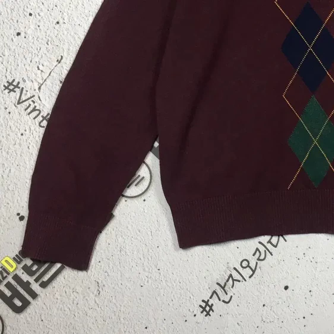 타미힐피거 TOMMY 브이넥 니트 스웨터 와인 L 2400096 상품이미지4