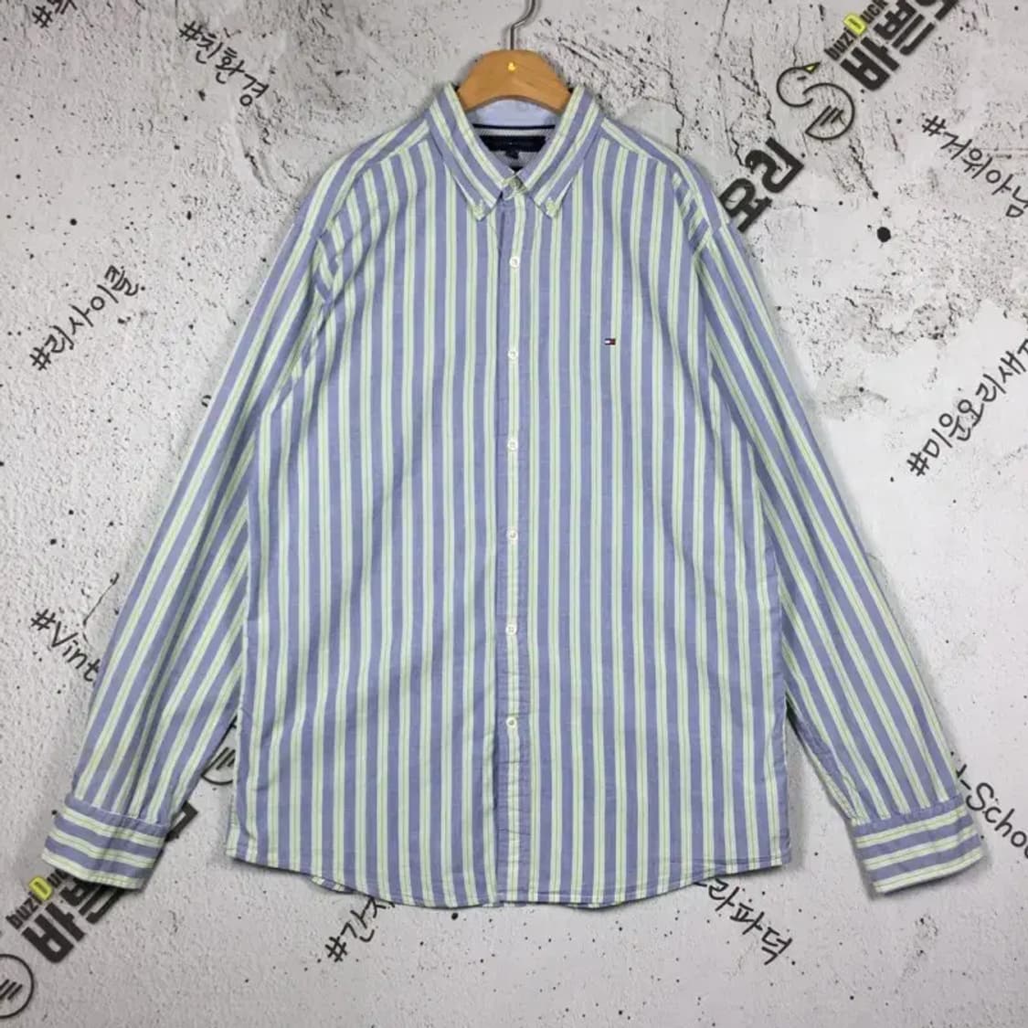 타미힐피거 TOMMY 셔츠 블루 형광 스트라이프 L 1100327 상품이미지1