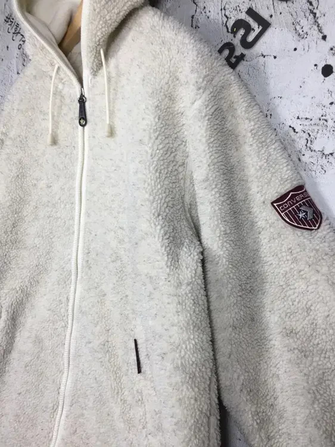 컨버스 뽀글이 후리스 후드 집업 크림 100 3400143 상품이미지5