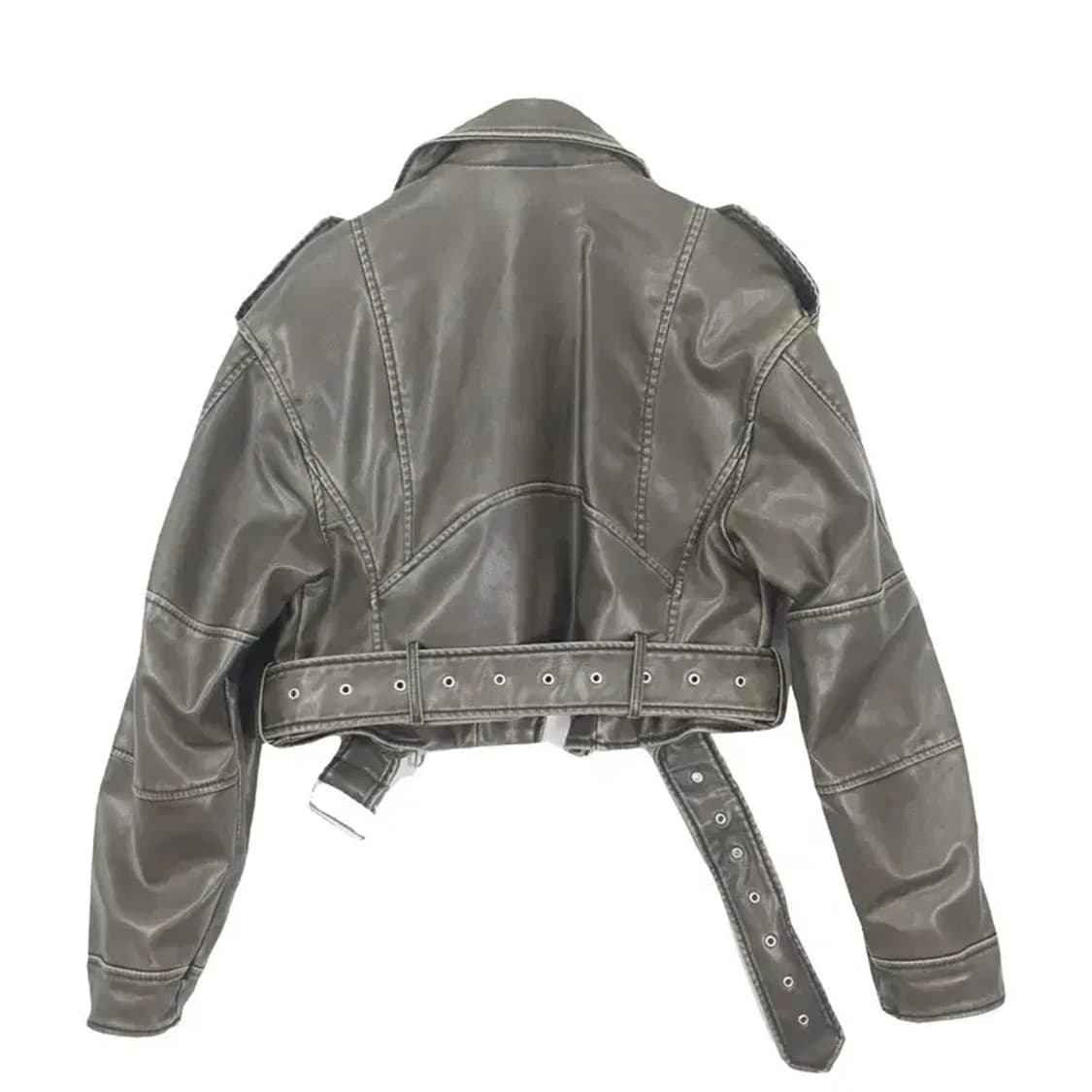 자라 ZARA 레더 크롭 바이커 자켓 오버핏 그레이 3400072 상품이미지2