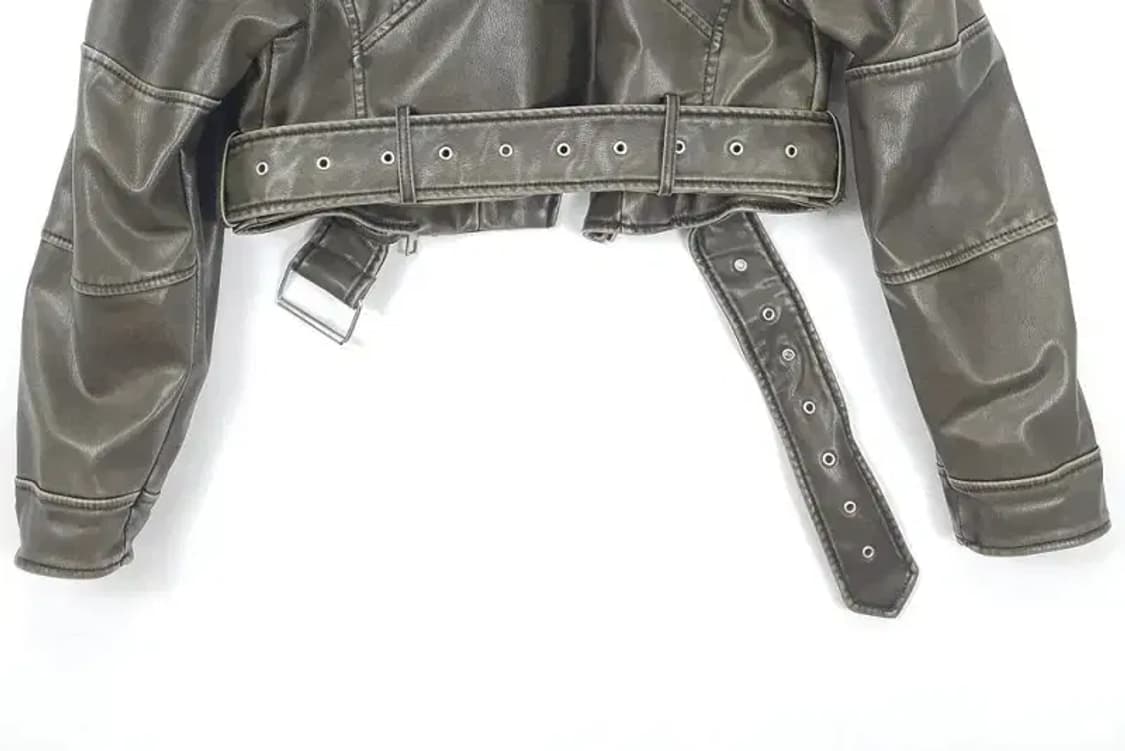 자라 ZARA 레더 크롭 바이커 자켓 오버핏 그레이 3400072 상품이미지7