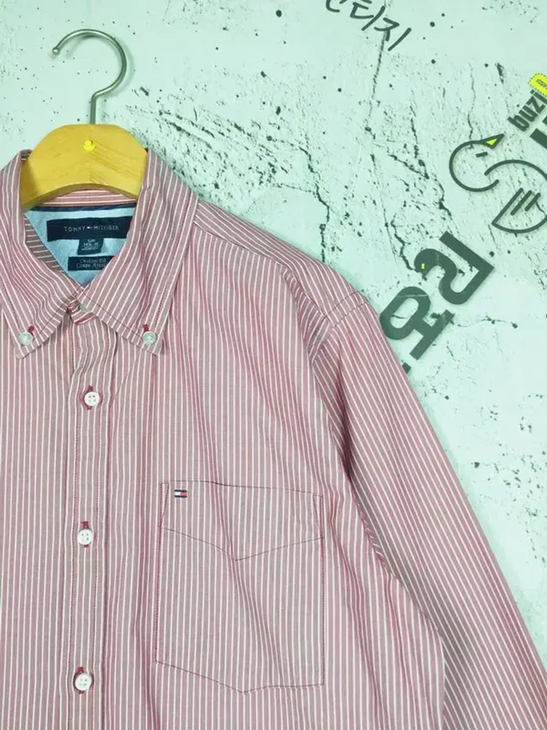 타미힐피거 커스텀핏 셔츠 와인 스트라이프 100 1100344 상품이미지4