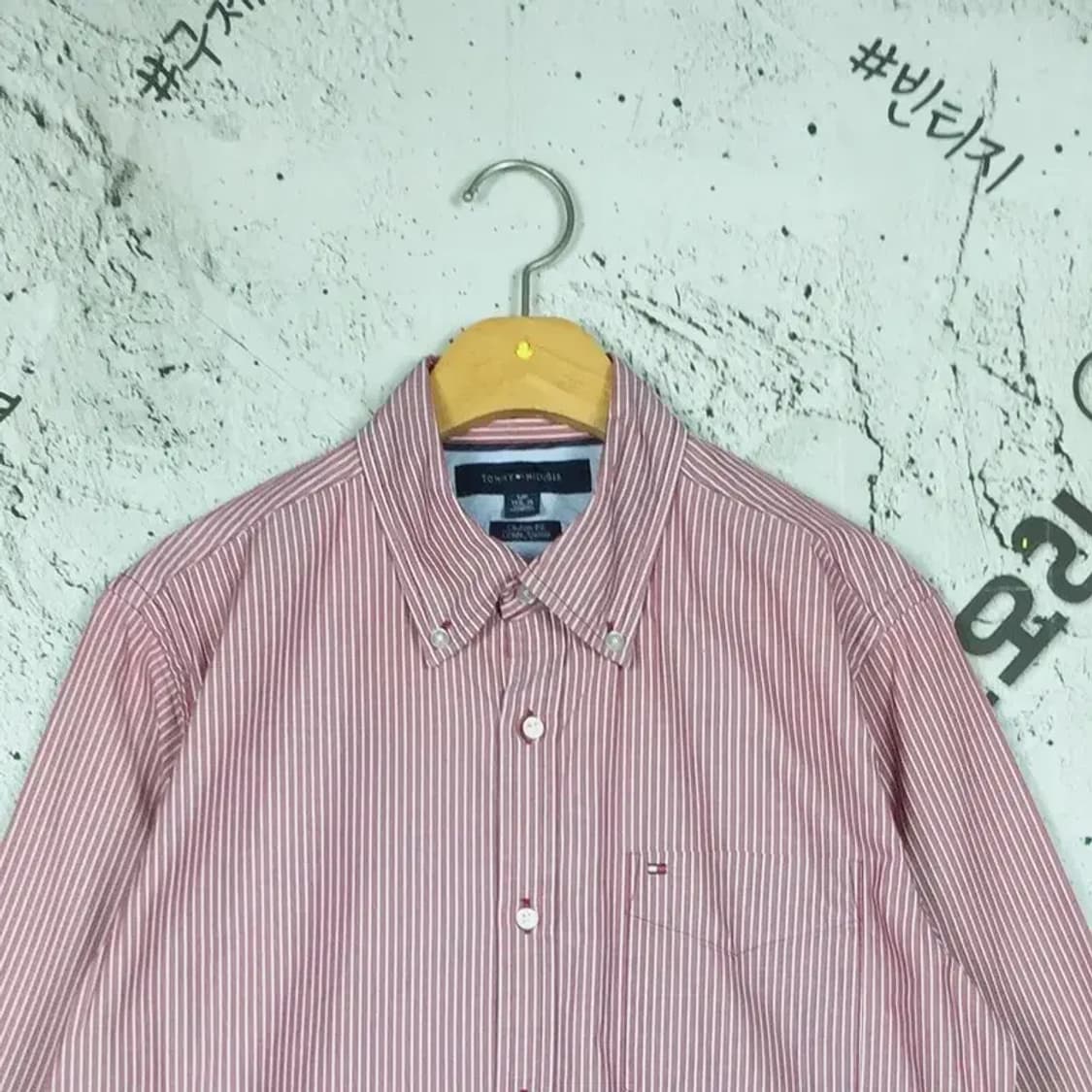 타미힐피거 커스텀핏 셔츠 와인 스트라이프 100 1100344 상품이미지5