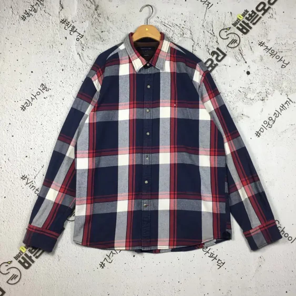 타미힐피거 도톰 빈티지핏 로고 남방 셔츠 네이비 XL 1100348 상품이미지1