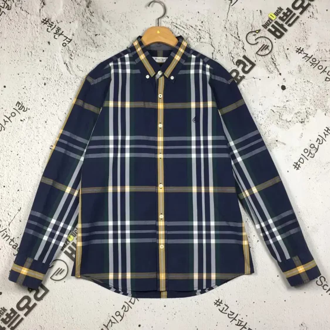 빈폴 슬림핏 로고 남방 셔츠 네이비 체크 L 1100362 상품이미지1