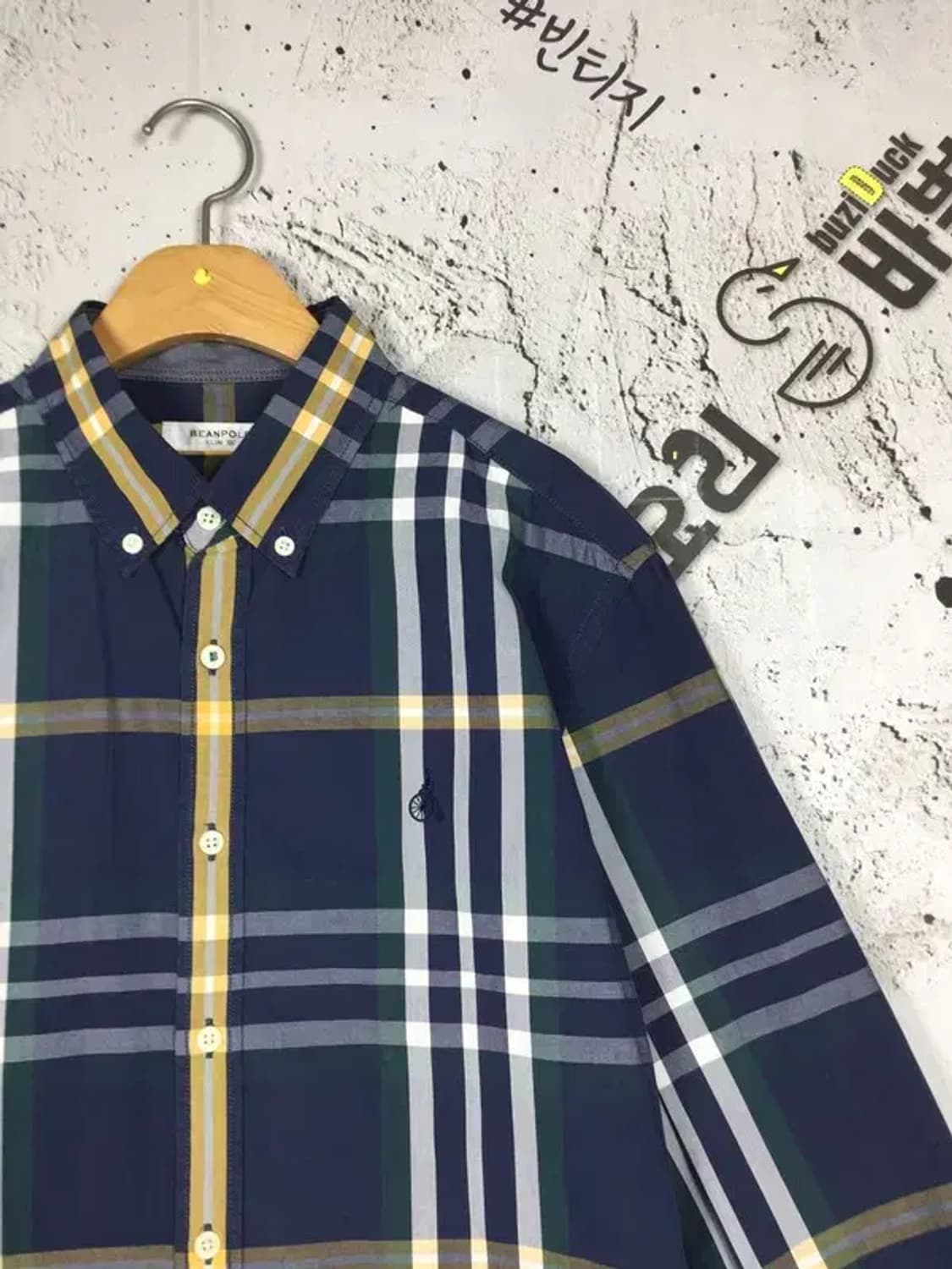 빈폴 슬림핏 로고 남방 셔츠 네이비 체크 L 1100362 상품이미지4