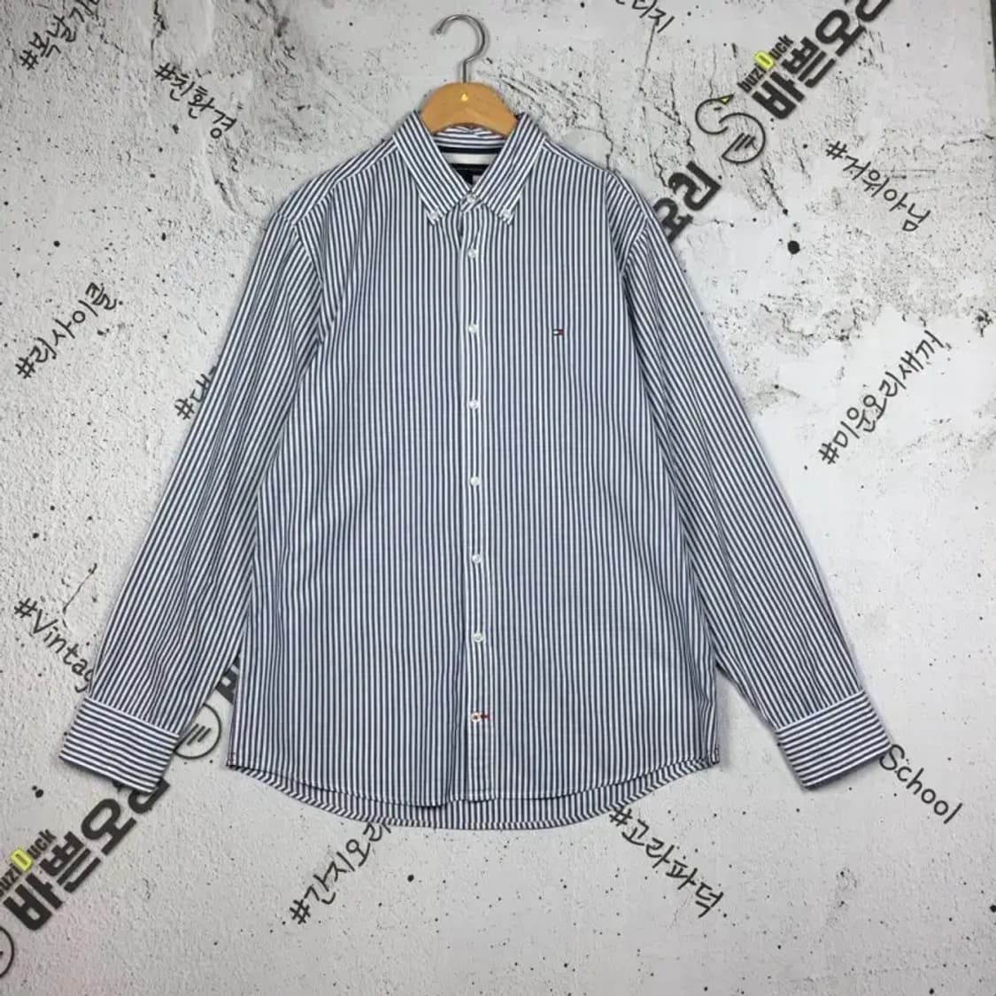 타미힐피거 긴팔 로고 셔츠 블루 스트라이프 M 1100363 상품이미지1