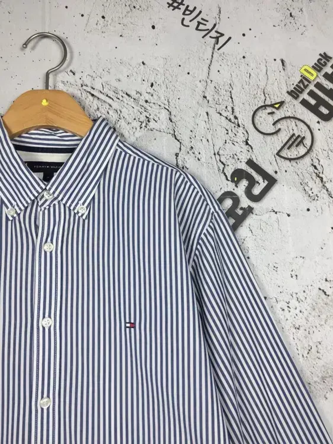 타미힐피거 긴팔 로고 셔츠 블루 스트라이프 M 1100363 상품이미지5