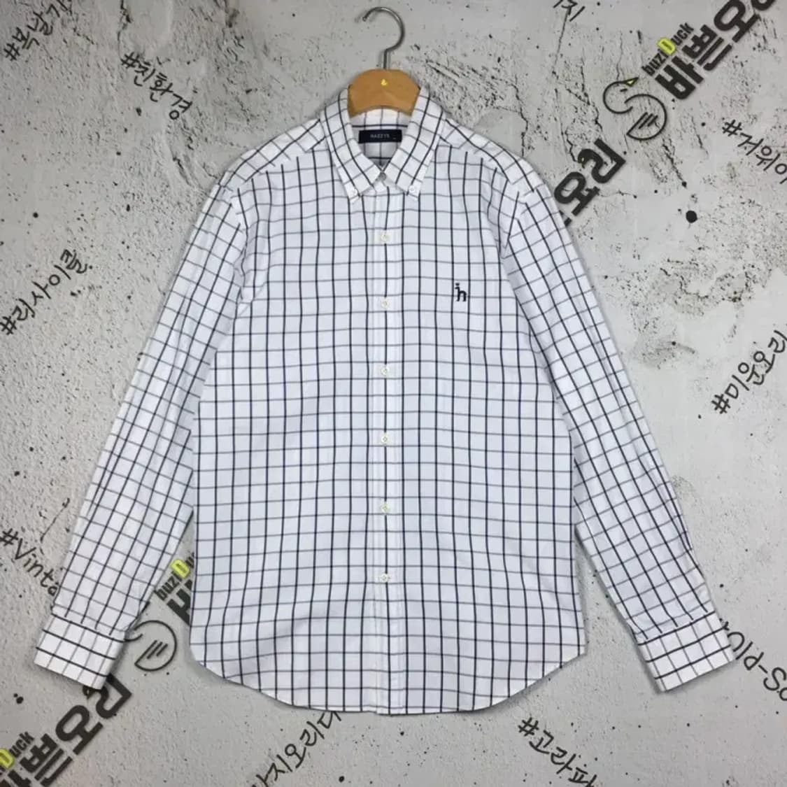 헤지스 긴팔 셔츠 화이트 그래프체크 95 1100367 상품이미지1