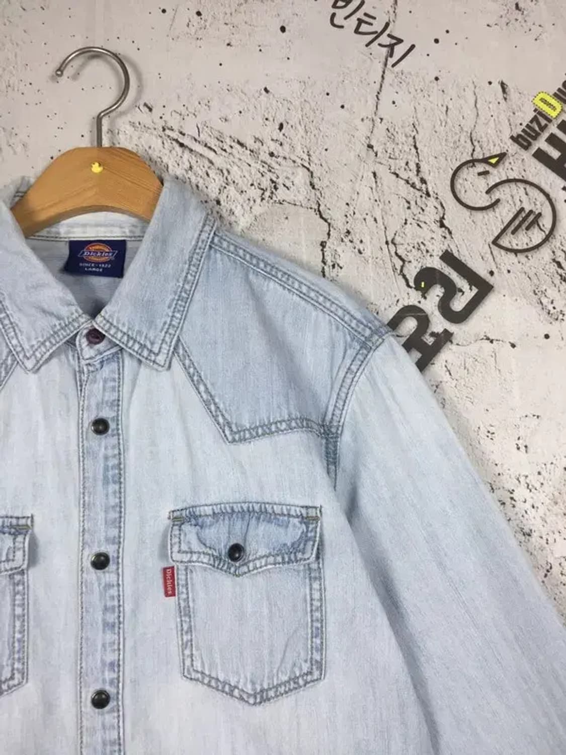 디키즈 포켓 워시드 데님 셔츠 연청 LARGE 1100373 상품이미지4