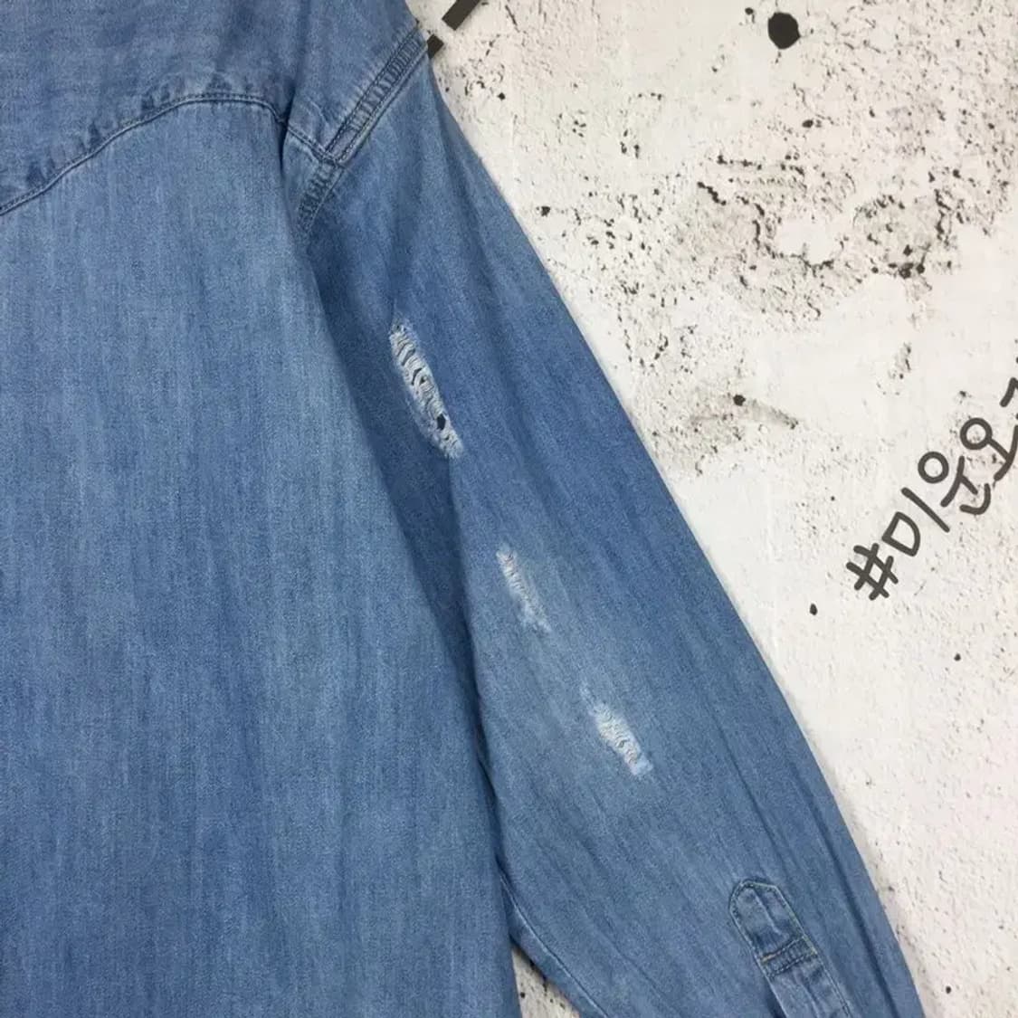 리바이스 커팅진 롱 데님 셔츠 자켓 연청 XS 1100378 상품이미지7