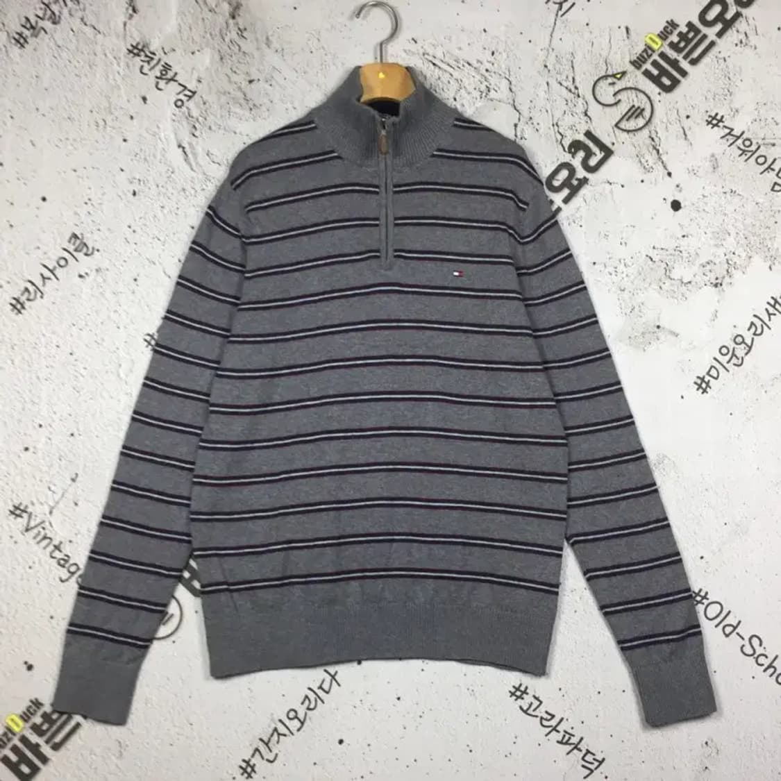 타미힐피거 코튼 캐시미어 하프집업 니트 그레이 M 2400109 상품이미지1