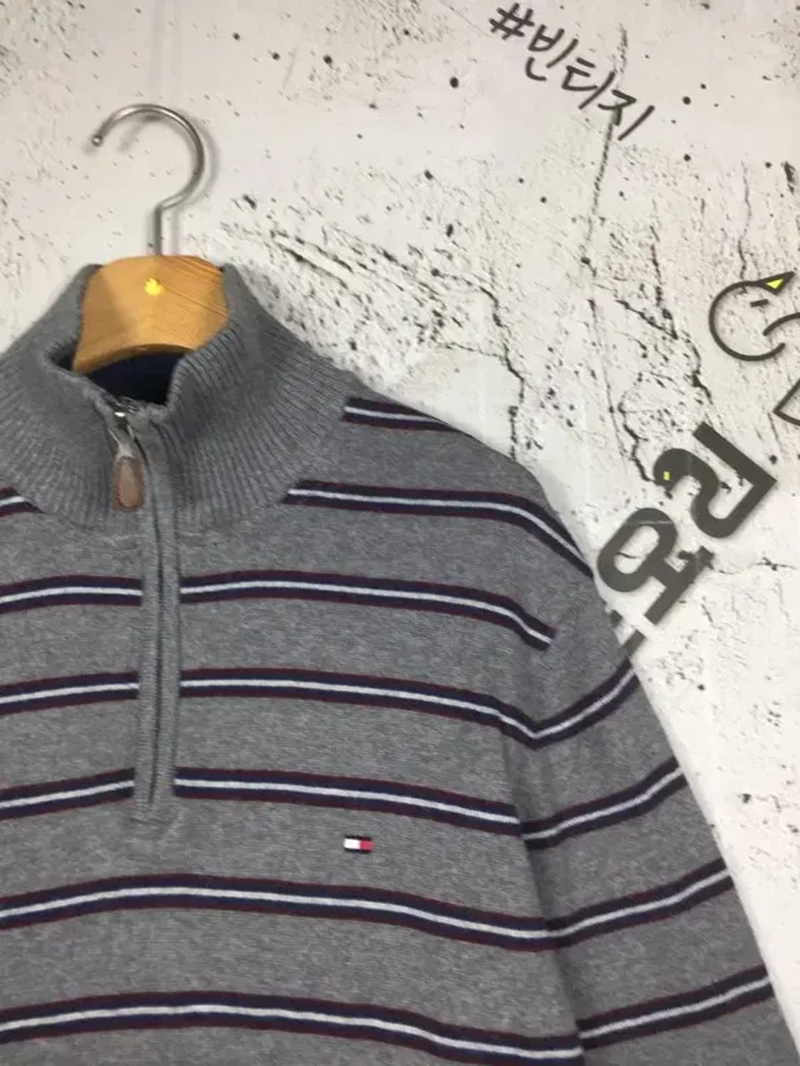 타미힐피거 코튼 캐시미어 하프집업 니트 그레이 M 2400109 상품이미지4