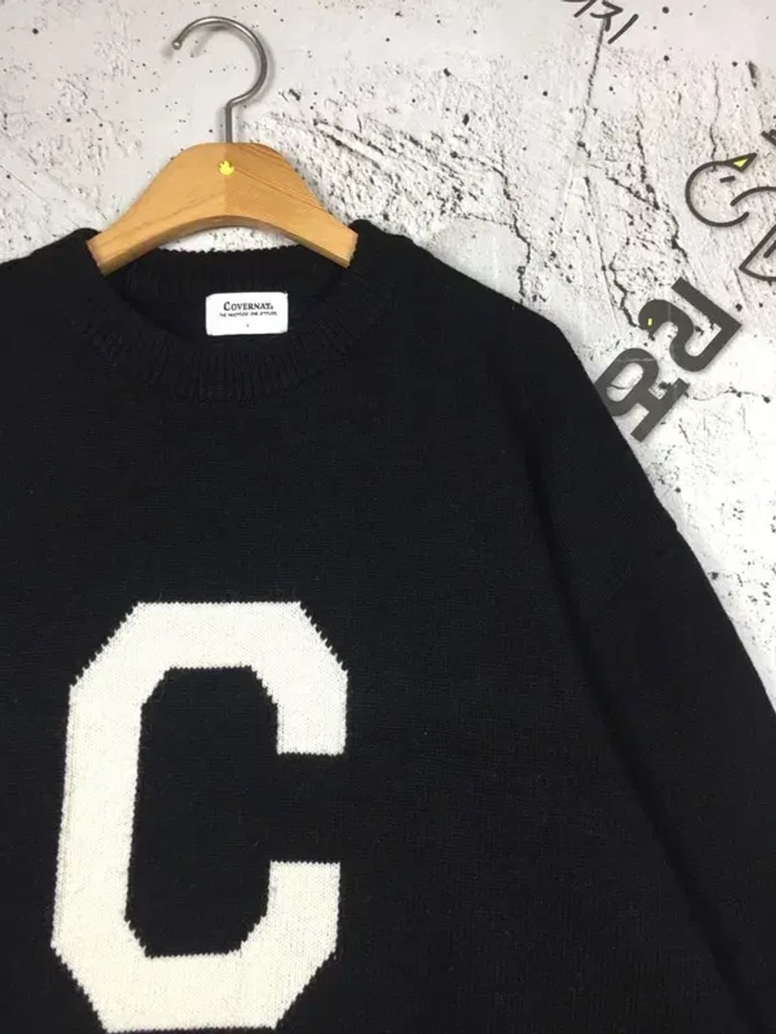 커버낫 빅로고 크루넥 니트 블랙 L 2400110 상품이미지4