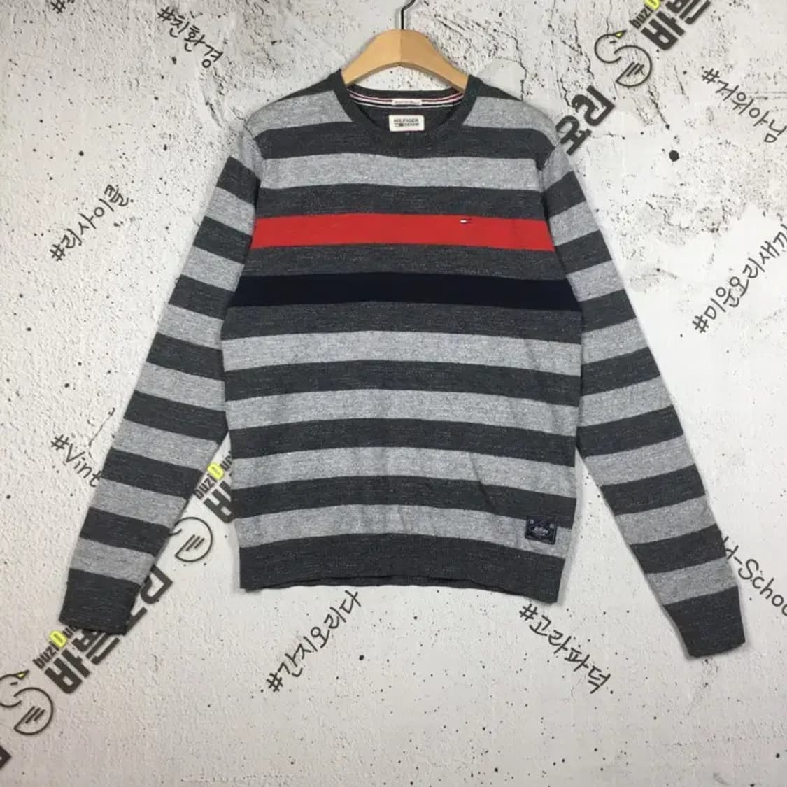 타미힐피거데님 니트 스트라이프 라이트 그레이 M 2400119 상품이미지1